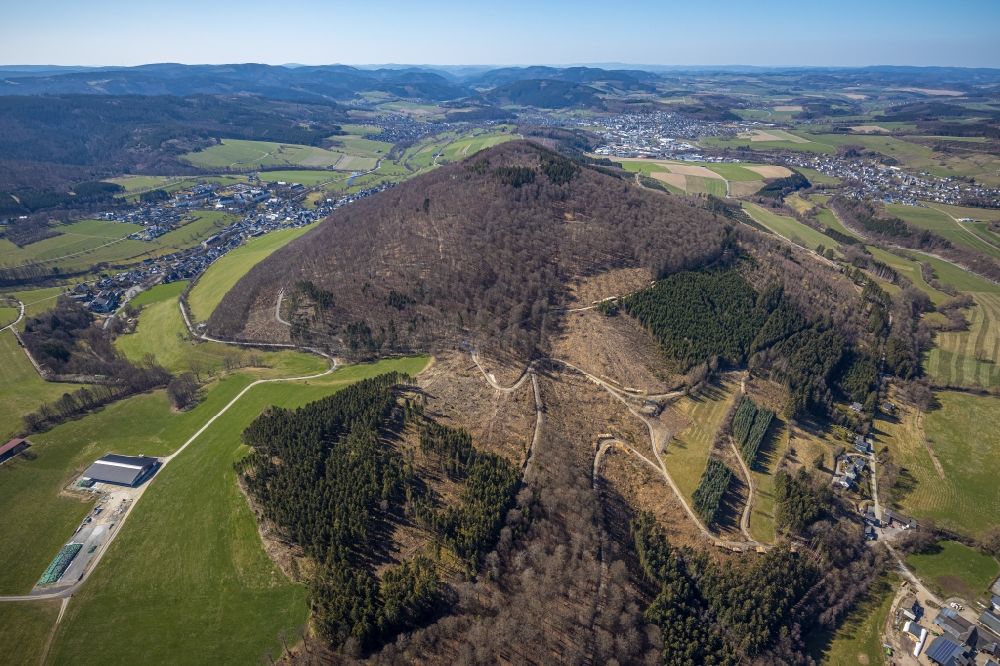 Aerial image Winkhausen - Bald area of a cleared forest on Wilzenberg in Winkhausen at Sauerland in the state North Rhine-Westphalia, Germany