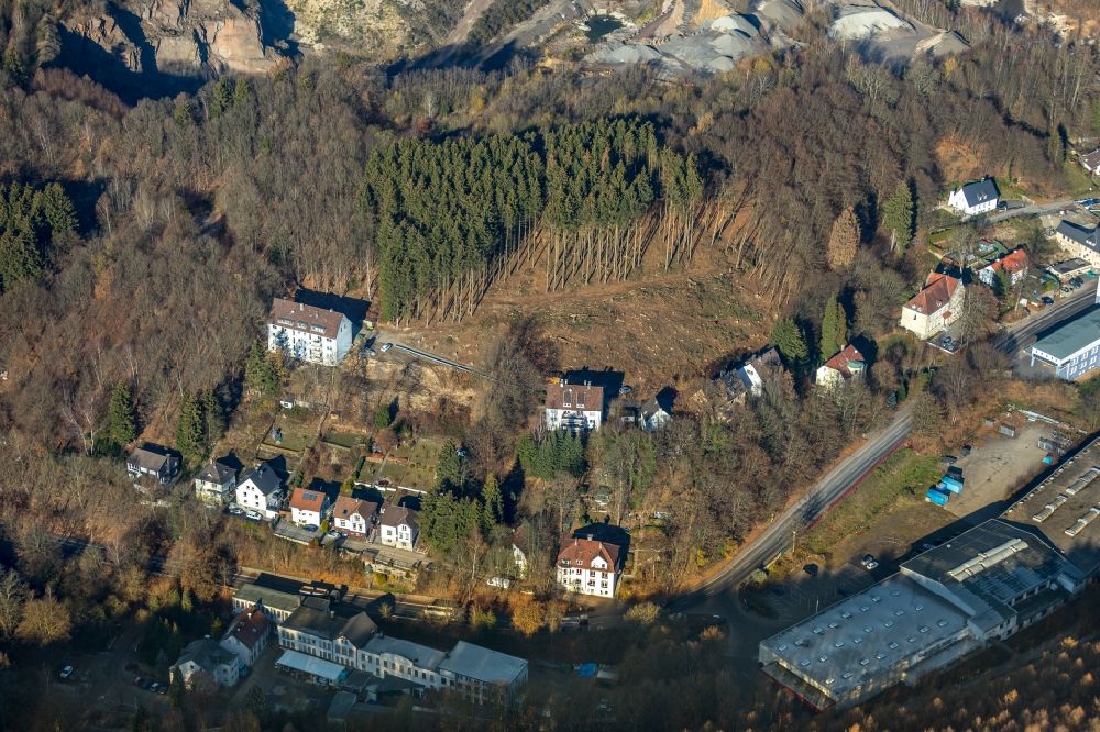 Lüdenscheid from the bird's eye view: Bald area of a cleared forest Zum Brauberg in Luedenscheid in the state North Rhine-Westphalia, Germany
