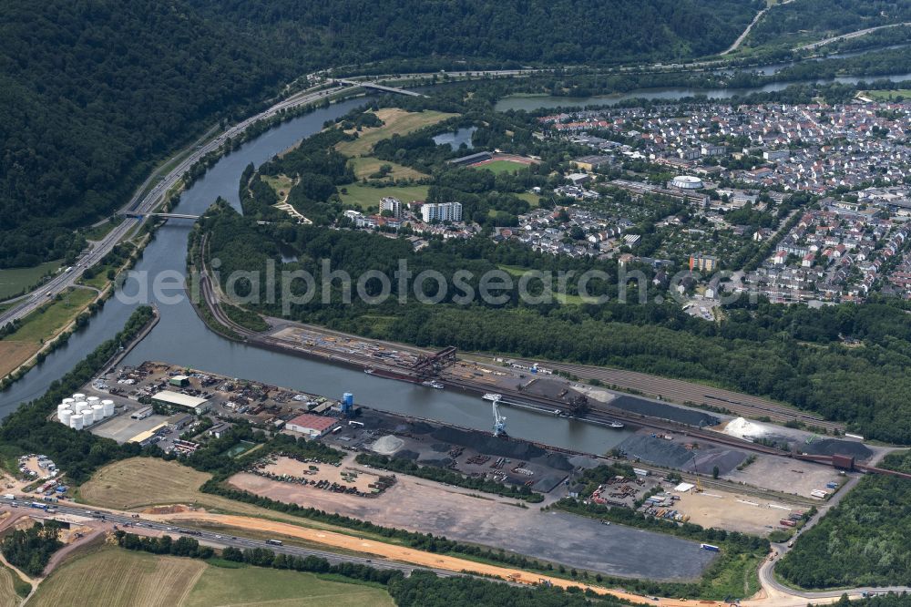 Aerial image Saarlouis - Quays and boat moorings at the port of the inland port Dillinger Hafen- Umschlags GmbH on street Suedkai in Saarlouis in the state Saarland, Germany
