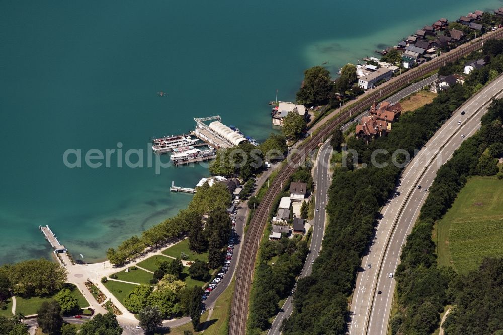 Aerial photograph Klagenfurt - Wharves and piers with ship loading terminals in the inner harbor in Klagenfurt in Kaernten, Austria