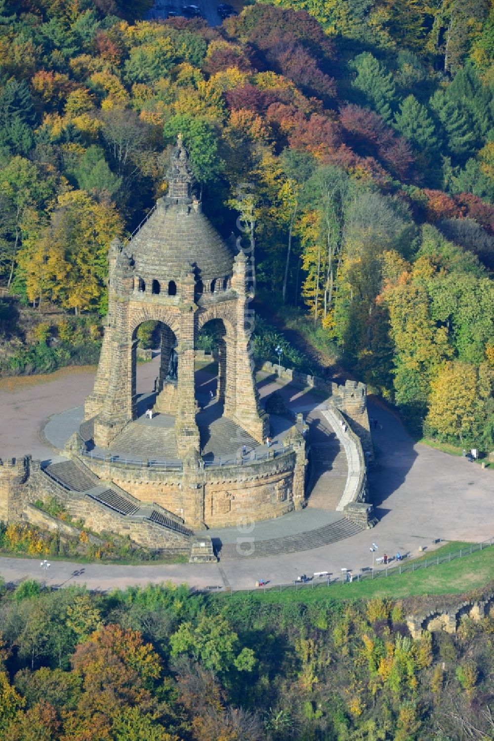 Aerial image Porta Westfalica - View of the Kaiser Wilhelm Memorial Porta Westfalica in North Rhine-Westphalia