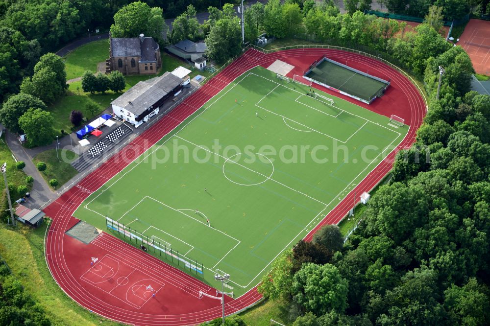 Aerial image Linz am Rhein - Kaiserberg Stadium in Linz am Rhein in the state Rhineland-Palatinate, Germany
