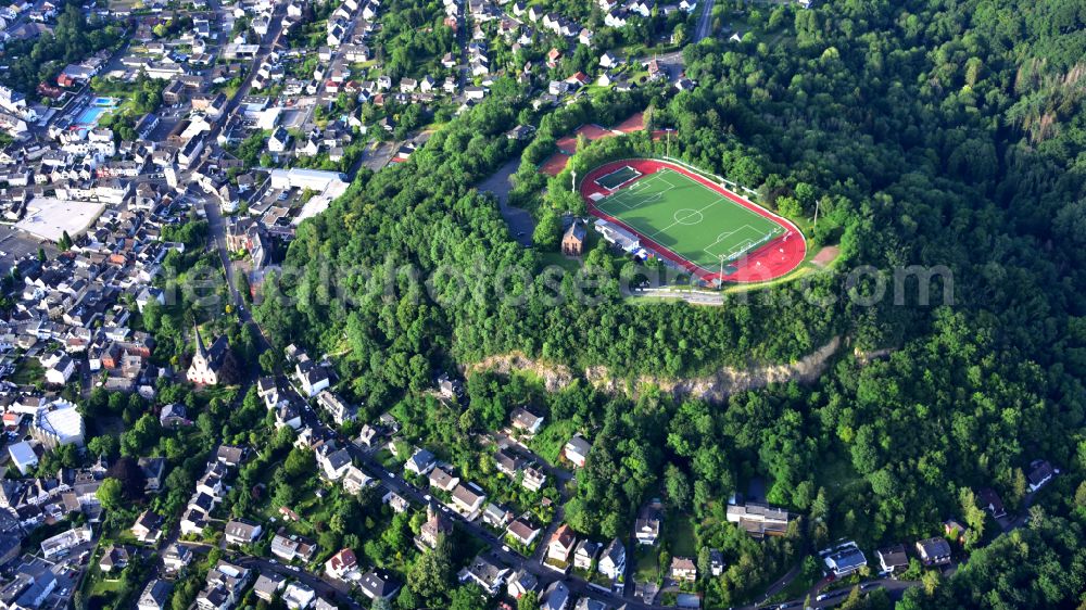 Aerial image Linz am Rhein - Kaiserberg Stadium in Linz am Rhein in the state Rhineland-Palatinate, Germany
