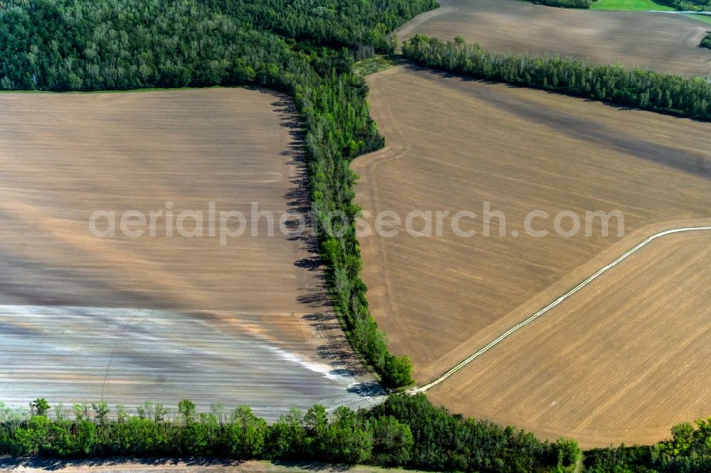 Aerial photograph Nonnewitz - Lime on an agricultural field in Nonnewitz in the state Saxony-Anhalt, Germany