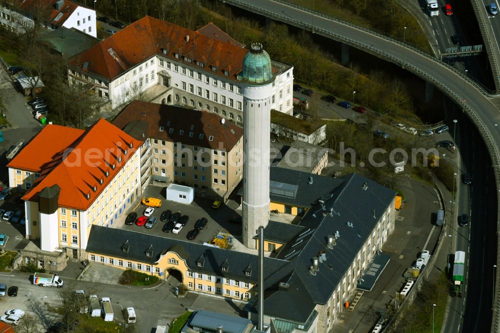 Würzburg from above - Fireplace - also known as a water tower or unit tower - of the university hospital in Wuerzburg in the state of Bavaria, Germany