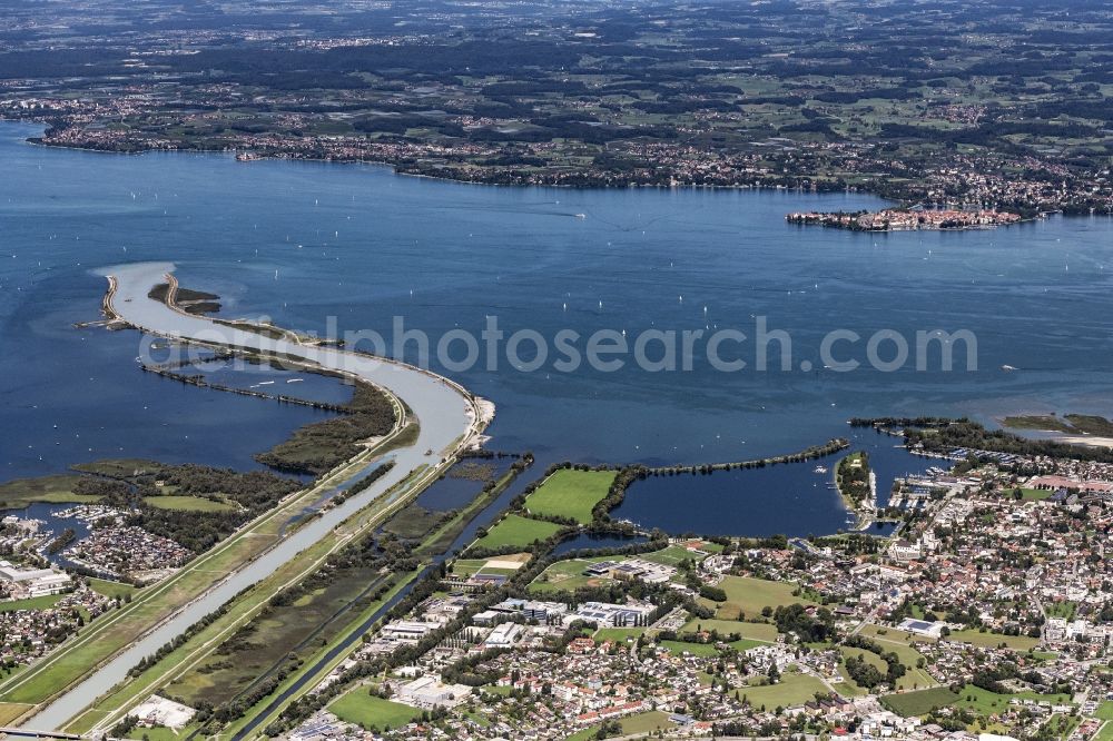 Aerial image Hard - Canal of the river mouth at Rhine river into Lake Constance at Fussach and Hard in Vorarlberg, Austria