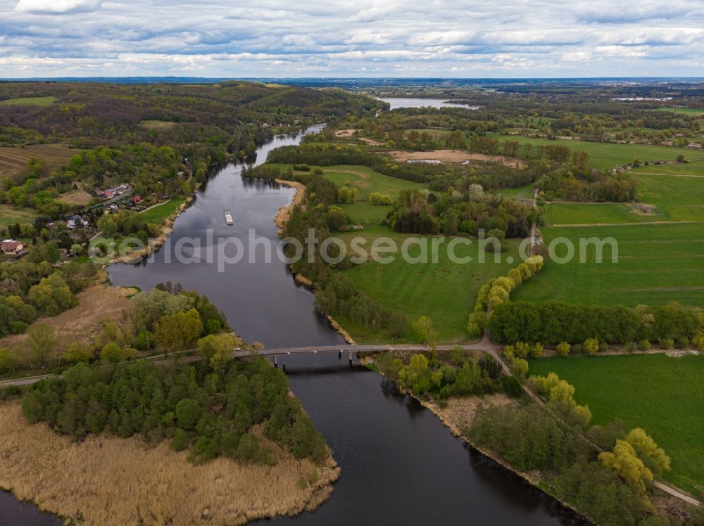 Liepe from above - Canal course and shore areas of the connecting canal Oder- Havel- Kanal in Liepe in the state Brandenburg, Germany