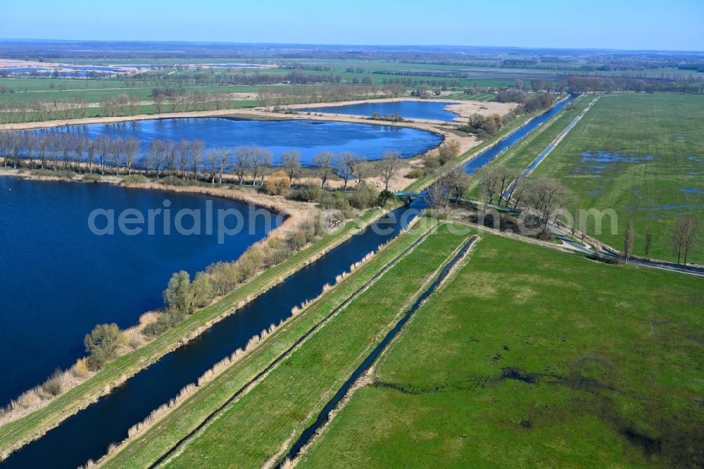 Lewitz from above - Canal course and shore areas of the connecting canal Mueritz-Elde-Wasserstrasse in Lewitz in the state Mecklenburg - Western Pomerania, Germany