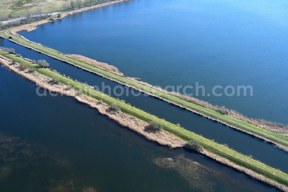 Lewitz from above - Canal course and shore areas of the connecting canal Mueritz-Elde-Wasserstrasse in Lewitz in the state Mecklenburg - Western Pomerania, Germany