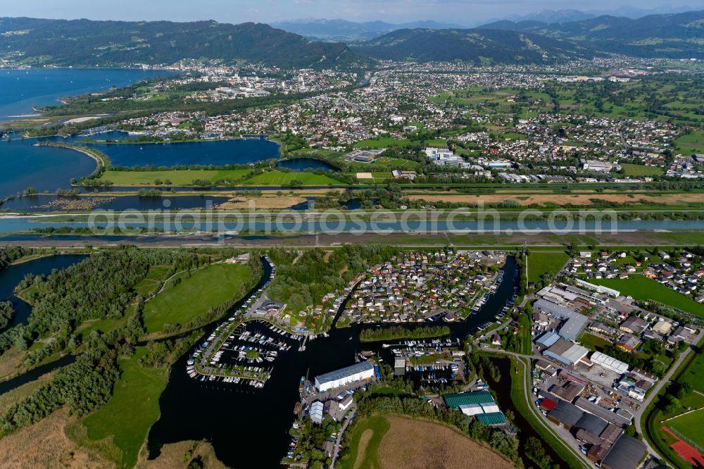 Aerial image Hard - Canal course and bank areas of the waterway of the Rhine in Hard on Lake Constance in Vorarlberg, Austria
