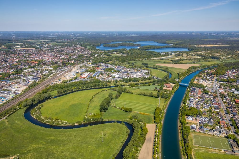 Aerial image Haltern am See - Canal course and bank areas of the connection channel Wesel-Datteln-Canal and river Lippe in Haltern am See in the state North Rhine-Westphalia, Germany