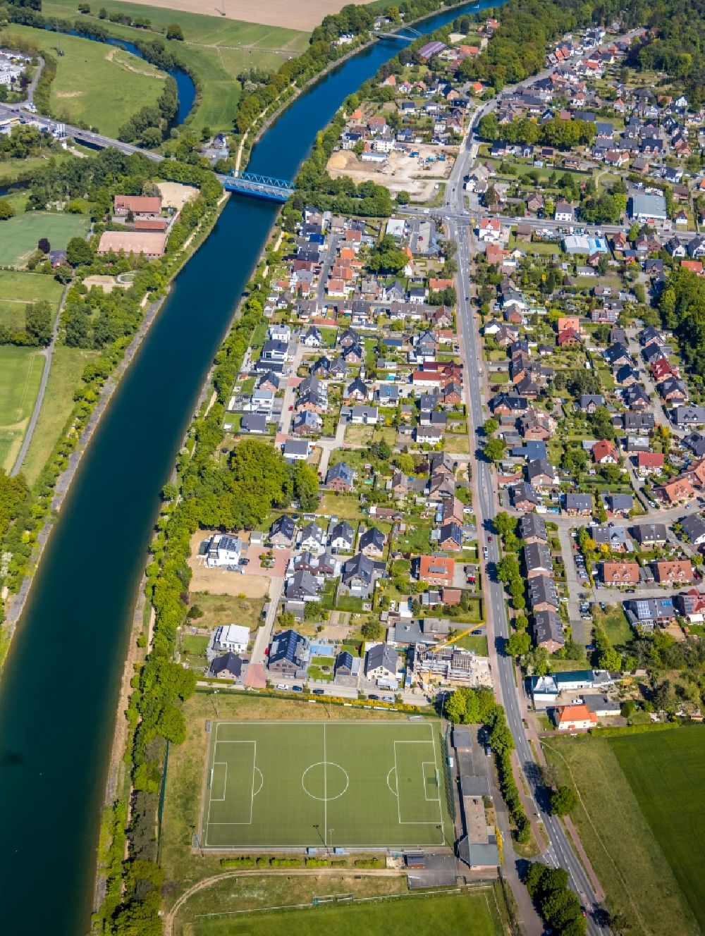 Aerial photograph Haltern am See - Canal course and bank areas of the connection channel Wesel-Datteln-Canal and river Lippe in Haltern am See in the state North Rhine-Westphalia, Germany