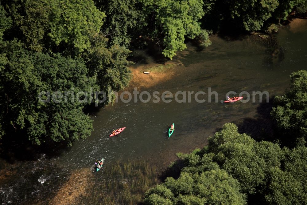 Aerial image Sigmaringen - Canoeing on the banks of the Donau at Sigmaringen in Baden-Wuerttemberg