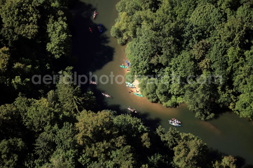 Aerial photograph Sigmaringen - Canoeing on the banks of the Donau at Sigmaringen in Baden-Wuerttemberg