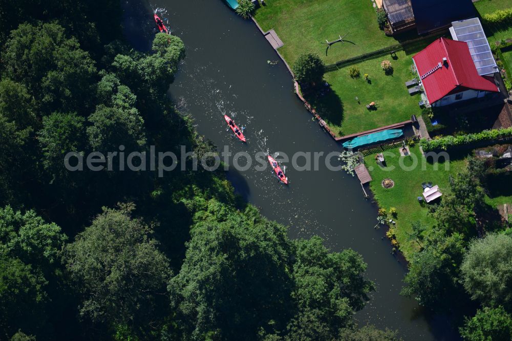 Aerial photograph Lübbenau/Spreewald - Canoeists - ride and training on river line Buergerfliess in Luebbenau/Spreewald at Spreewald in the state Brandenburg, Germany