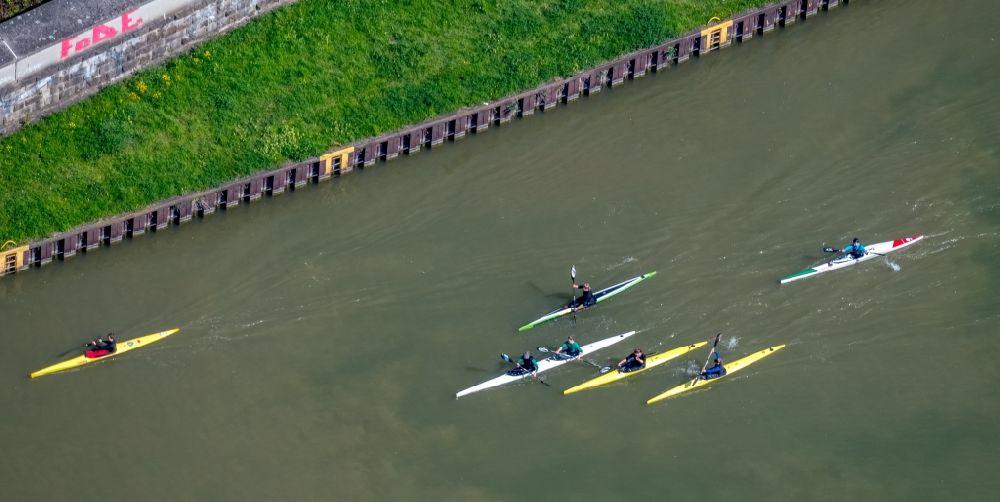 Aerial image Hamm - Canoeists - ride and training on river Lippe in Hamm in the state North Rhine-Westphalia
