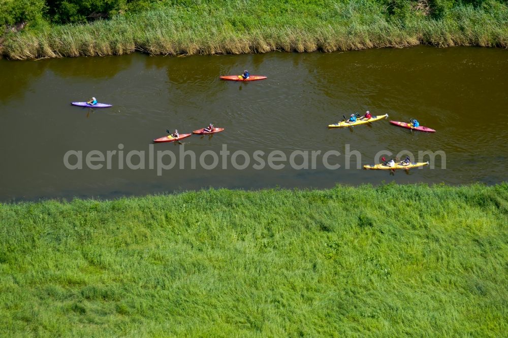 Aerial photograph Witzenhausen - Canoeists - ride and training on river Werra in Witzenhausen in the state Hesse, Germany