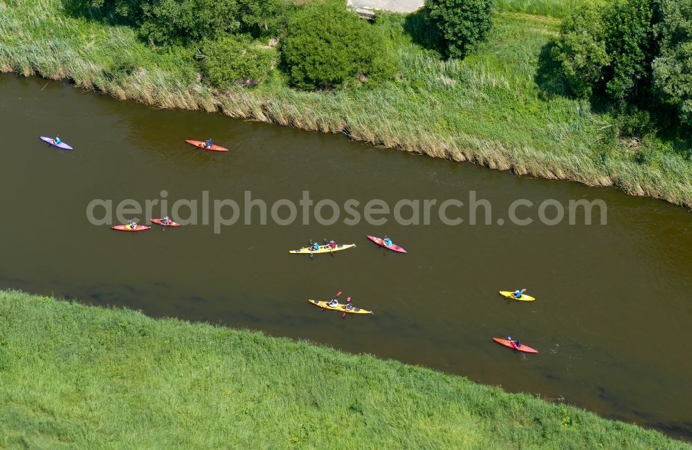 Witzenhausen from above - Canoeists - ride and training on river Werra in Witzenhausen in the state Hesse, Germany