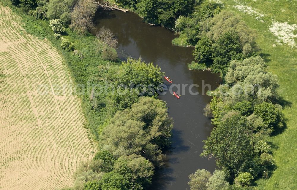 Naumburg (Saale) from above - Canoeists - ride on the Saale in the district Bad Koesen in Naumburg (Saale) in the state Saxony-Anhalt, Germany