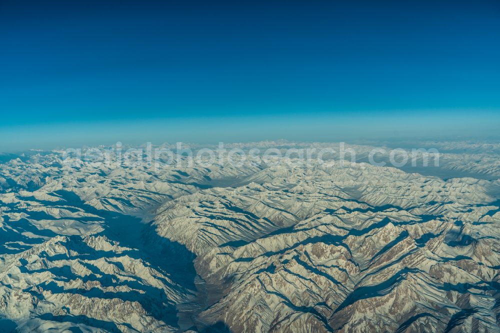 Karakoram from above - Valley landscape surrounded by mountains Karakoram in Pakistan in
