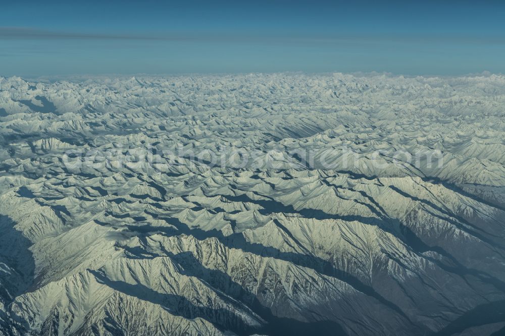 Karakoram from the bird's eye view: Valley landscape surrounded by mountains Karakoram in Pakistan in