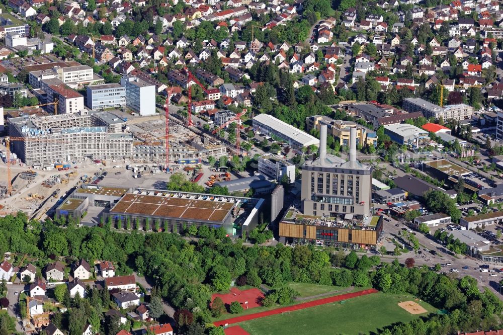 München from above - KARE Furniture store in the former cogeneration plant at the Drygalski-Allee in Munich Obersendling in the state of Bavaria