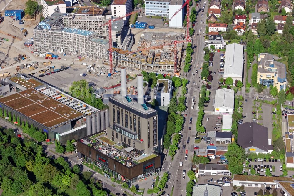 Aerial image München - KARE Furniture store in the former cogeneration plant at the Drygalski-Allee in Munich Obersendling in the state of Bavaria