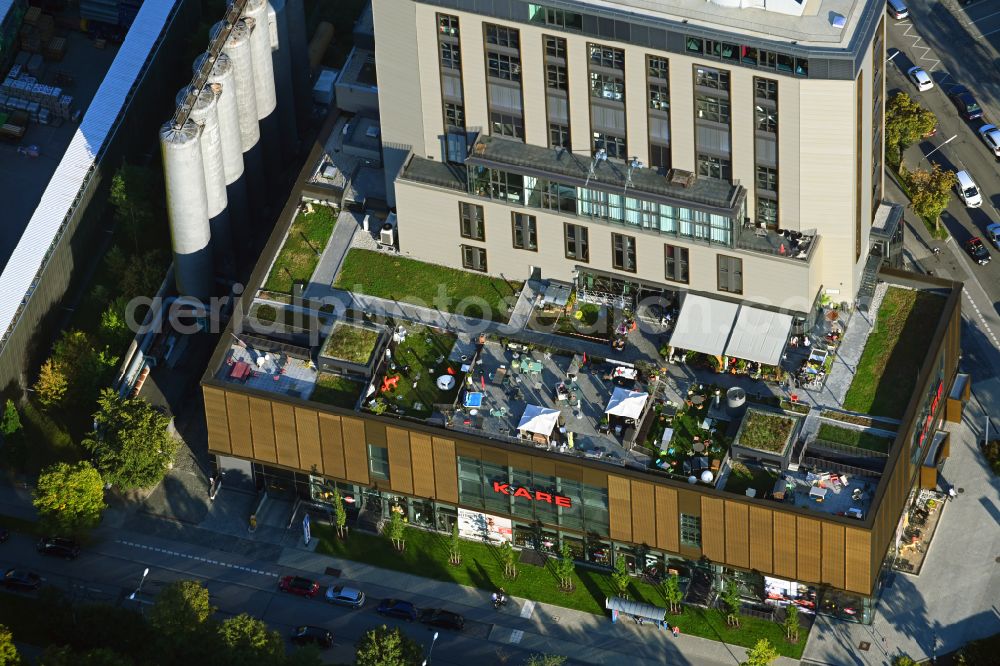 München from the bird's eye view: KARE Furniture store in the former cogeneration plant at the Drygalski-Allee in Munich Obersendling in the state of Bavaria