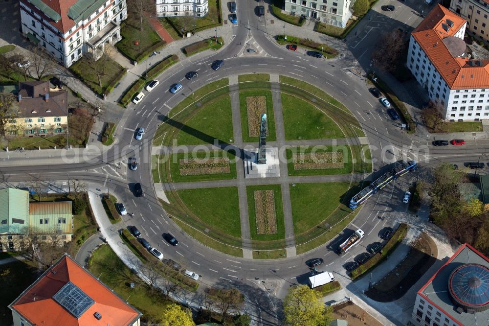 Aerial image München - Circular Place Karolinenplatz in Munich in the state Bavaria, Germany