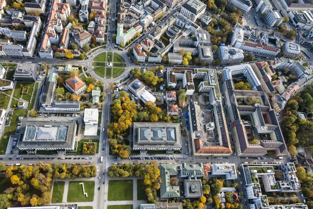 München from above - Circular Place Karolinenplatz in Munich in the state Bavaria, Germany