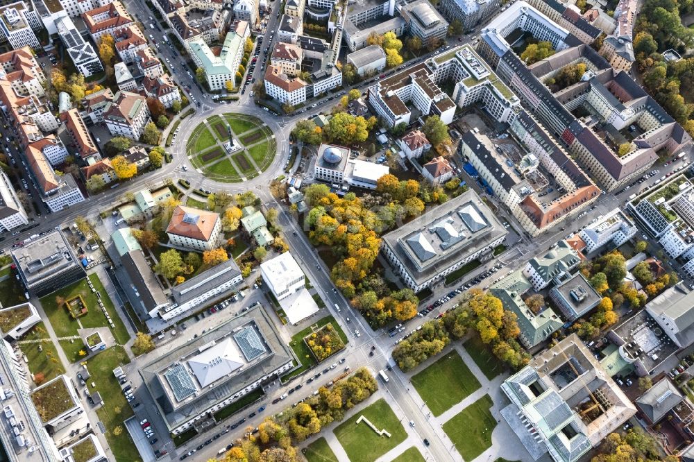 München from the bird's eye view: Circular Place Karolinenplatz in Munich in the state Bavaria, Germany