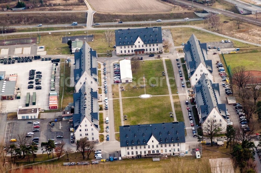 Schwetzingen from above - Baracks and military training ground of the US-Army in Schwetzingen in the state Baden-Wurttemberg, Germany