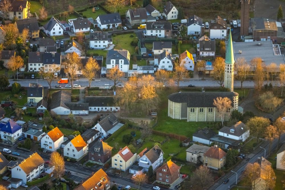 Werl from the bird's eye view: Aerial view of St. Norbert Catholic Church in Werl in the state of North Rhine-Westphalia, Germany