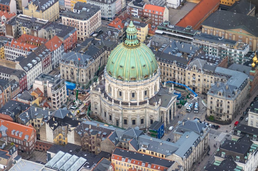 Aerial photograph Kopenhagen - Church building of the cathedral of Frederiks Kirke on Frederiksgade in Copenhagen in Region Hovedstaden, Denmark