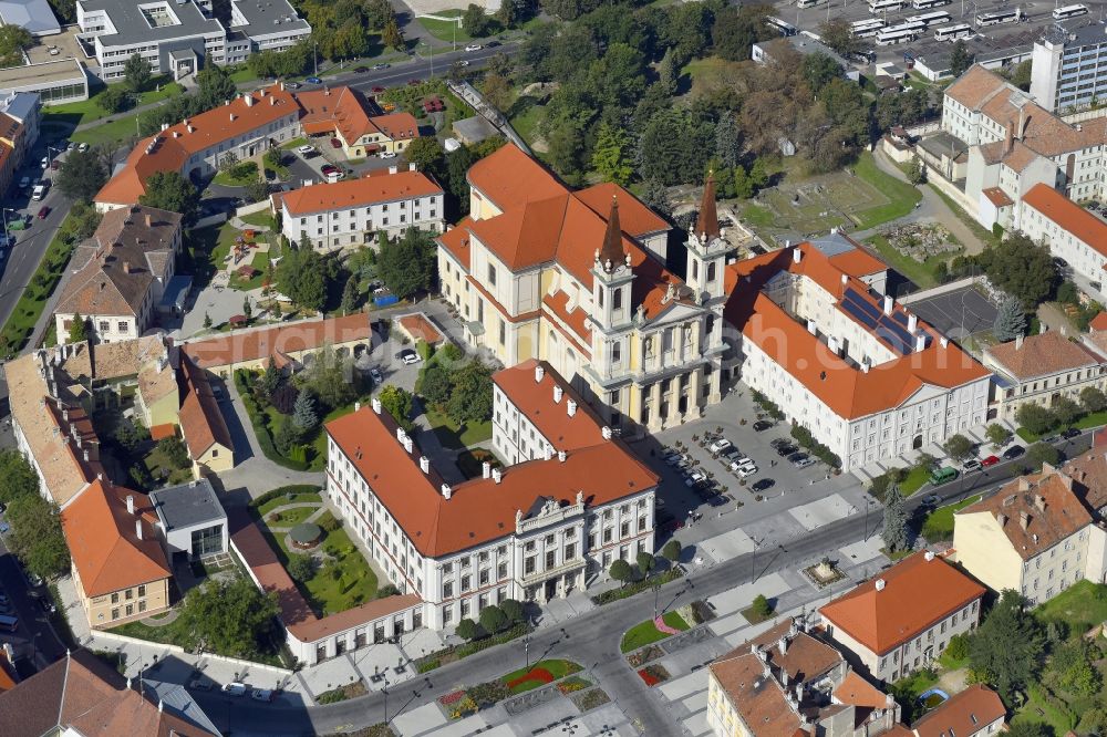 Szombathely from above - Church building of the cathedral of Mariae Heimsuchung in Szombathely in Vas, Hungary