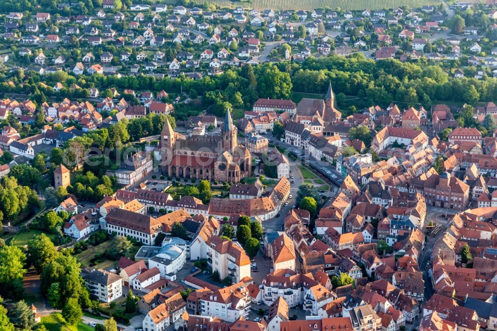 Wissembourg from above - Church building of the cathedral of Abbey Sts Peter ond Paul in Wissembourg in Grand Est, France
