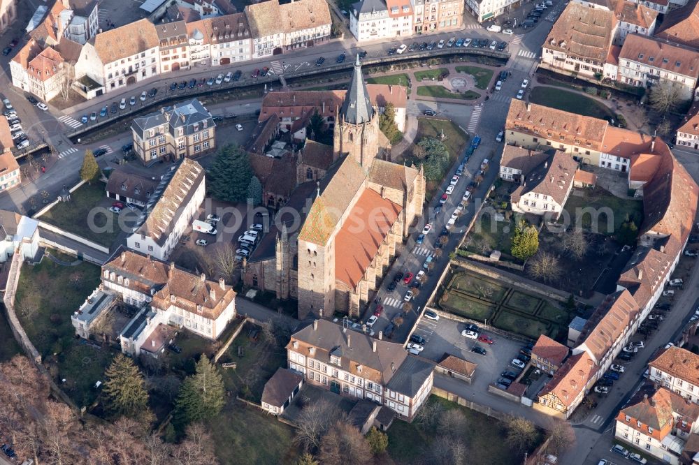 Wissembourg from the bird's eye view: Church building of the cathedral of Abbey Sts Peter ond Paul in Wissembourg in Grand Est, France