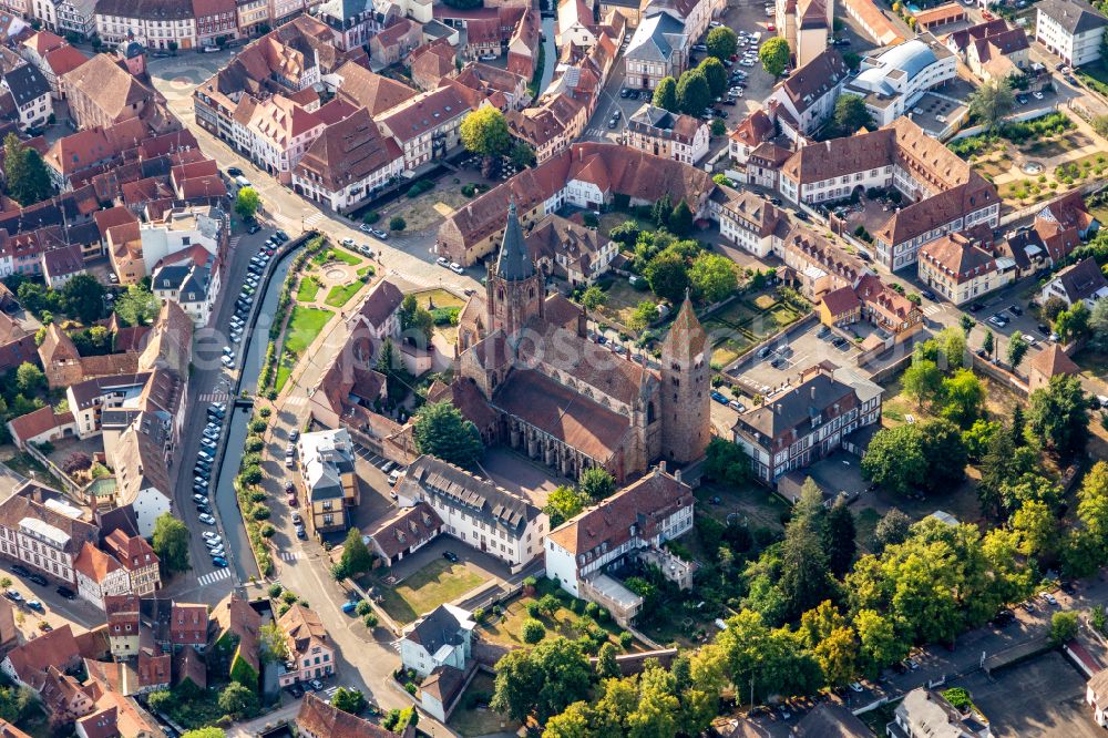 Aerial image Wissembourg - Church building of the cathedral of Abbey Sts Peter ond Paul in Wissembourg in Grand Est, France