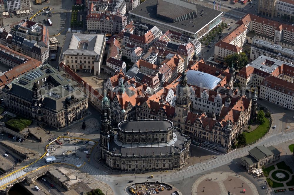 Aerial photograph Dresden - View of thecathedral Sanctissimae Trinitatis in Dresden in the state Saxony