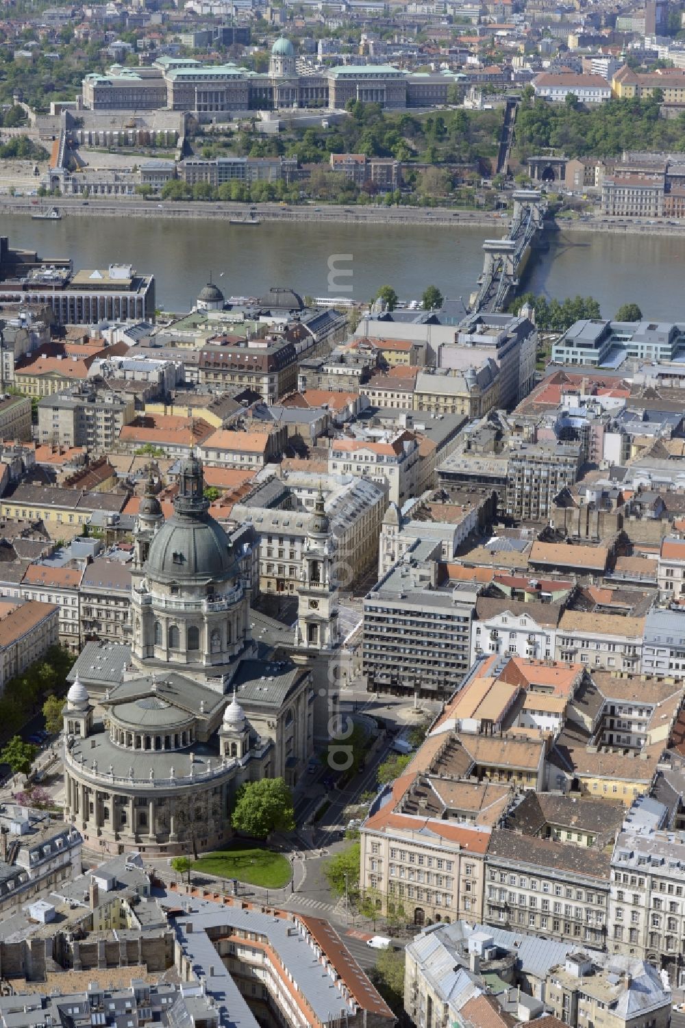 Budapest from above - Church building of the cathedral of St.-Stephans-Basilika Budapest Szent Istvan ter in the district V. keruelet in Budapest in Hungary