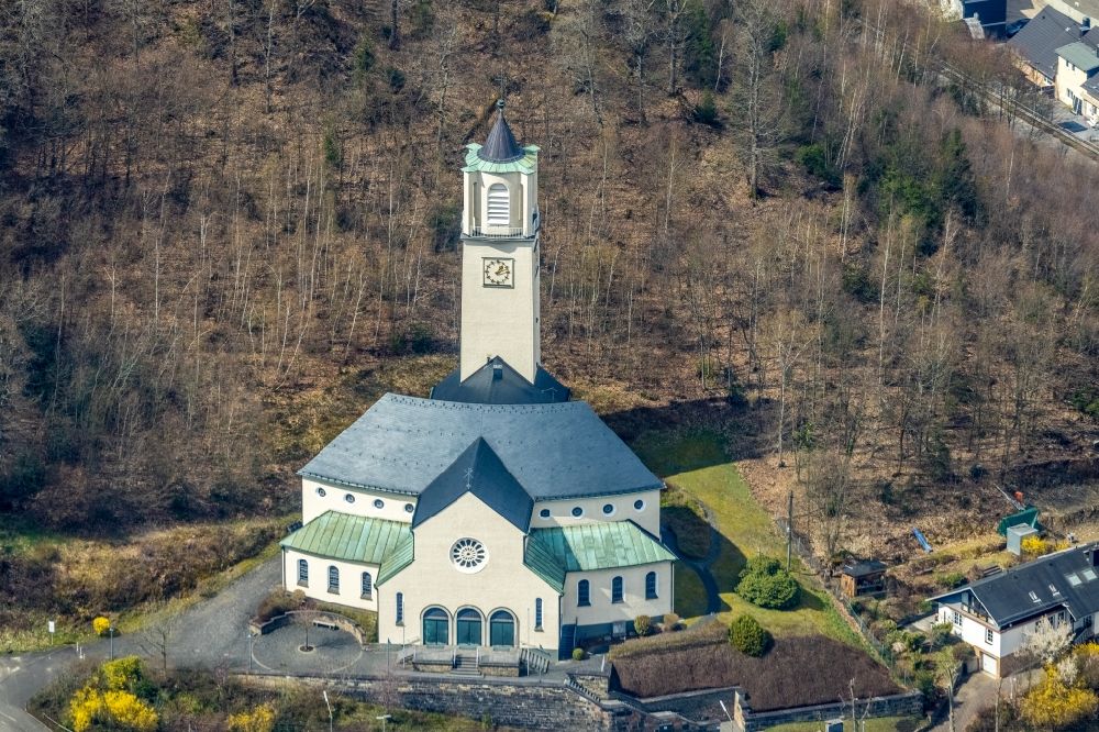 Aerial photograph Eiserfeld - Church building on Eichertstrasse in Eiserfeld in the state North Rhine-Westphalia, Germany