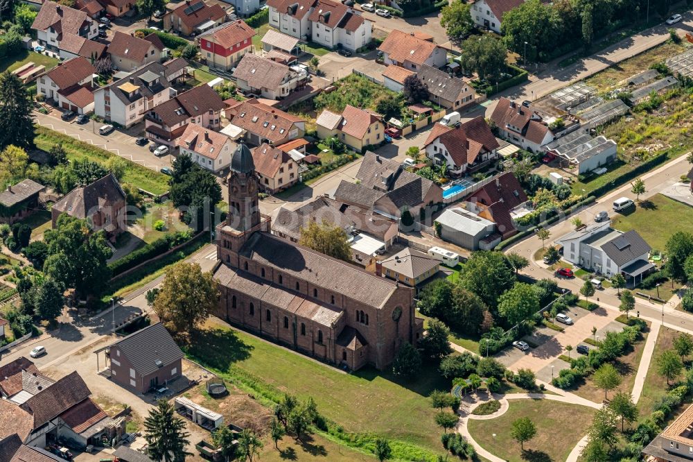 Mahlberg from above - Church building in the village of in Mahlberg in the state Baden-Wuerttemberg, Germany