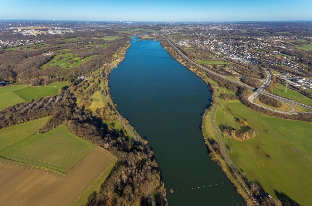 Aerial image Witten - ruhr reservoir Kembader See with riparian areas in Witten near Bochum in the state North Rhine-Westphalia, Germany