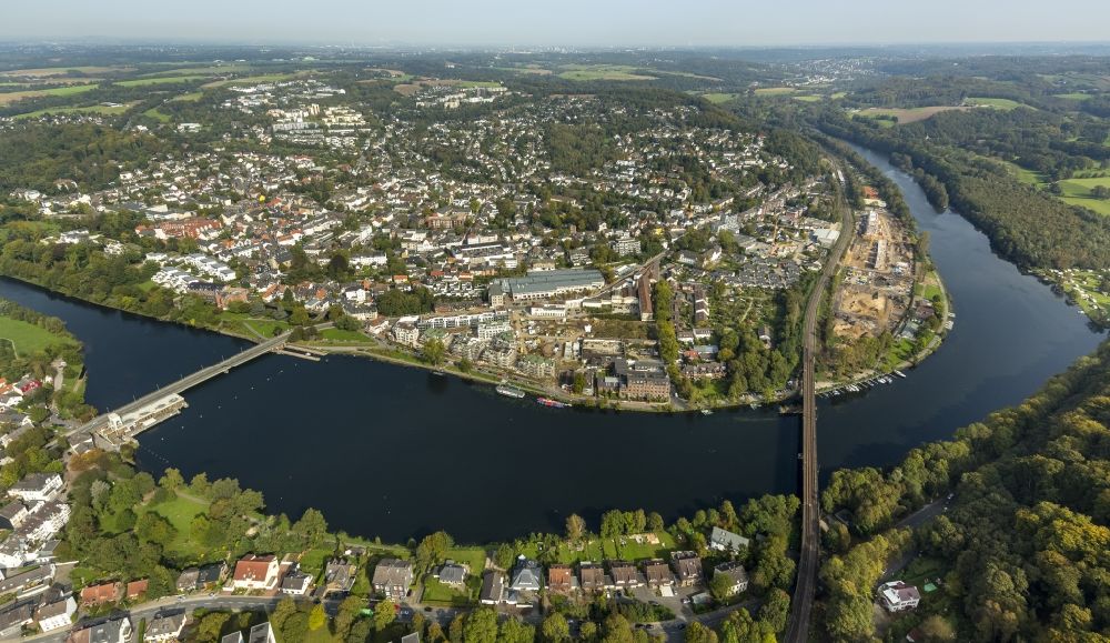 Essen from the bird's eye view: View of the Kettwiger lake in the district of Kettwig in Essen in the state North Rhine-Westphalia
