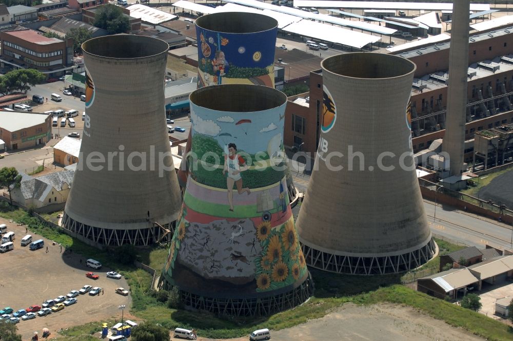 Aerial photograph Bloemfontein - Cooling towers of the power plants and exhaust towers of the thermal power station on Rhodes Ave in Bloemfontein in Free State, South Africa