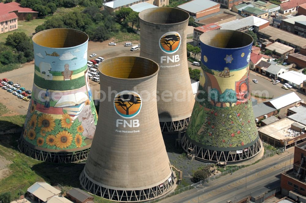 Aerial image Bloemfontein - Cooling towers of the power plants and exhaust towers of the thermal power station on Rhodes Ave in Bloemfontein in Free State, South Africa