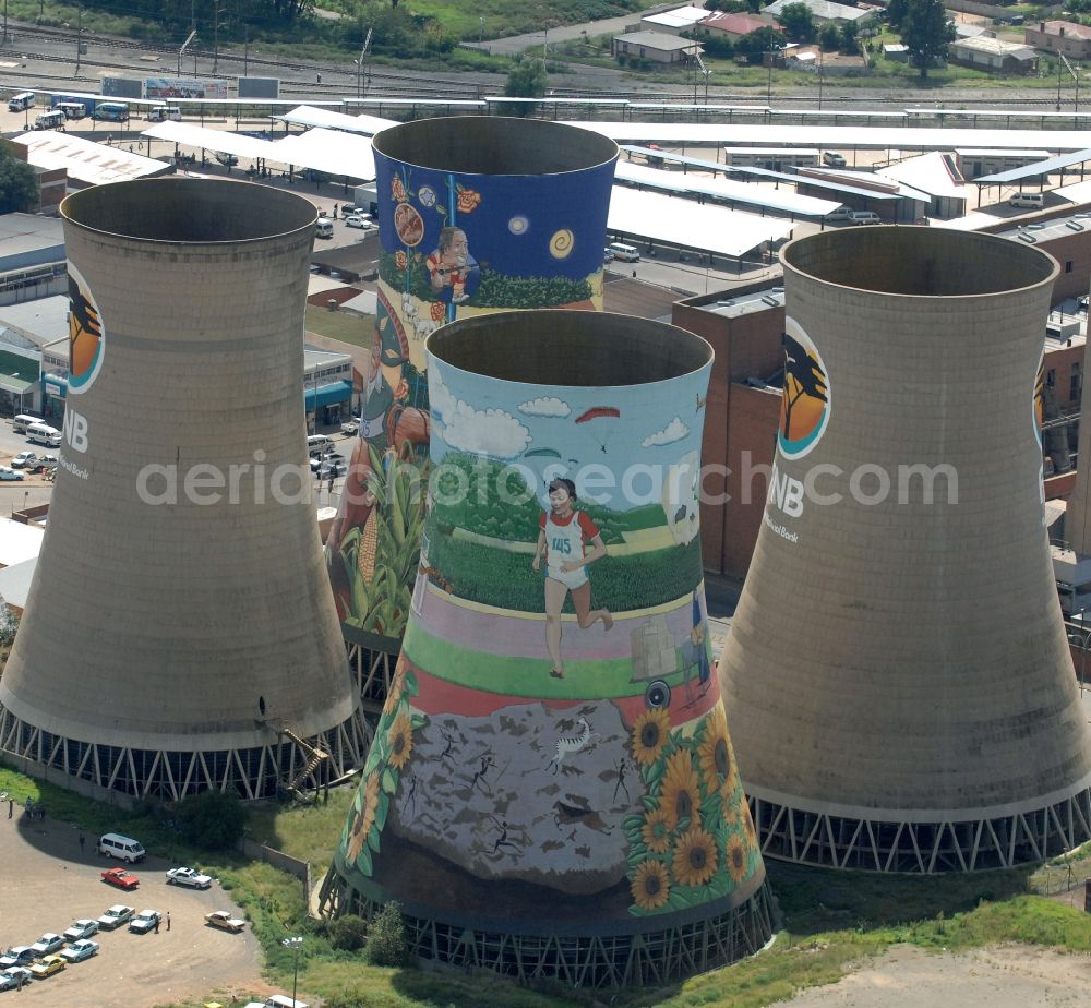 Aerial photograph Bloemfontein - Cooling towers of the power plants and exhaust towers of the thermal power station on Rhodes Ave in Bloemfontein in Free State, South Africa