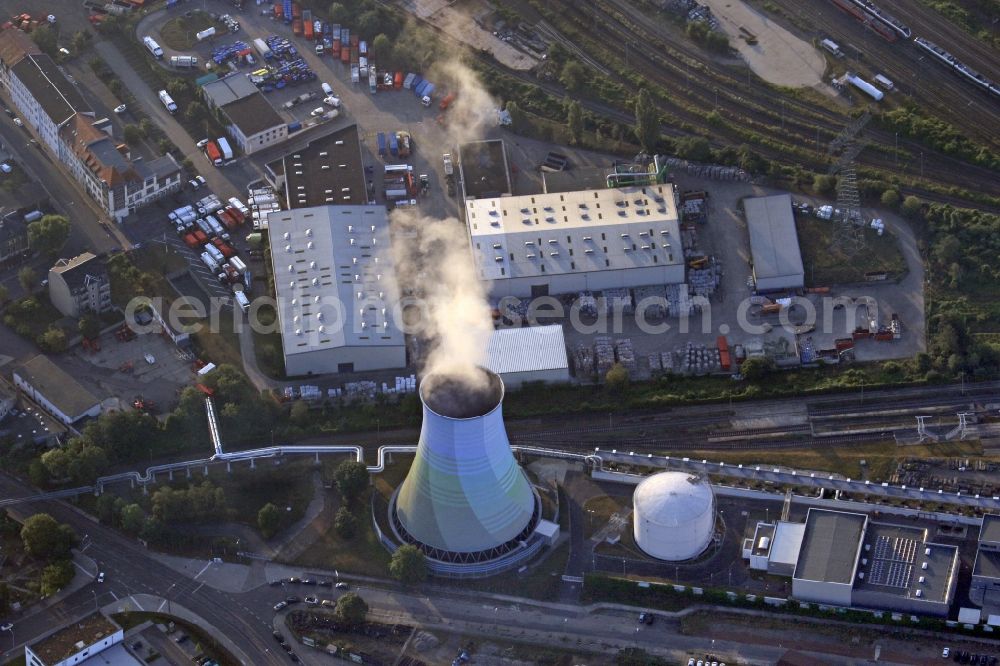 Aerial photograph Dresden - Cooling tower of thermal power station Nossener Bruecke on Oederaner Strasse in Dresden in the state Saxony, Germany