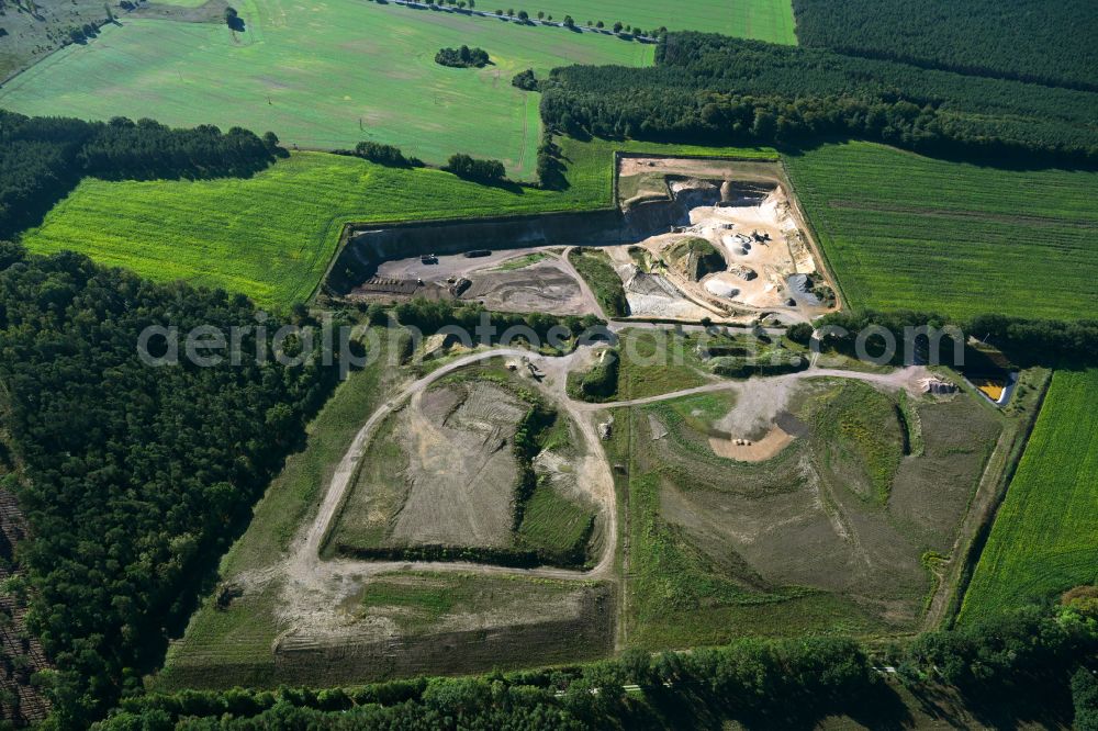 Aerial image Dersenow - Site and tailings area of the gravel mining on street Am Sonnenberg in Dersenow in the state Mecklenburg - Western Pomerania, Germany