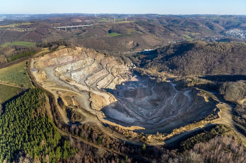 Aerial photograph Hagen - Site and tailings area of the gravel mining Im Hamperbach in the district Dahl in Hagen at Ruhrgebiet in the state North Rhine-Westphalia, Germany